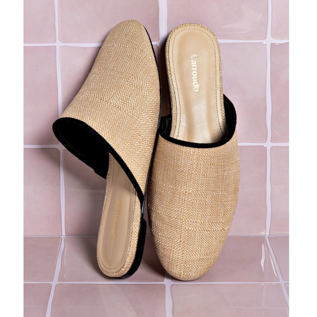 Larroude Raffia Flat Mules